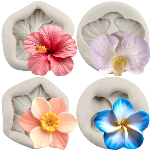 MYPRACS 4 Stück Blumenblüten Silikonform Plumeria Orchidee Schokoladen Fondant Formen für Kuchendekoration Cupcake Topper Süßigkeiten Gummipaste