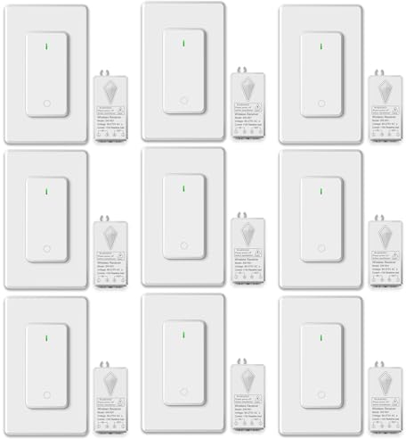 Nineleaf 9Stück Drahtloser Lichtschalter und Empfänger Kit, Kabelloses Lichtschalter-Kit, Keine Verdrahtung erforderlich, Batterie enthalten, Fernbedienung Lichtschalter für Haus LED-Lampe fixture