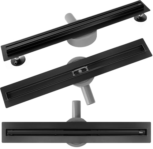 Rea Duschrinne Neox Slim Pro schwarz 90 Edelstahl Duschablauf Siphon Bodenablauf für Badezimmer Dusche Bodenablauf (Mattschwarz)