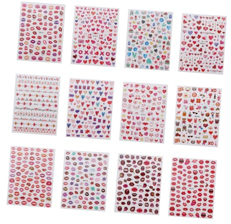 FRCOLOR 12blätter Herz-nagelsticker Für Romantische Maniküre Selbstklebende Nail Art Aufkleber Für Valentinstag Kreative Dekoration Für Nägel Für Frauen Und Mädchen