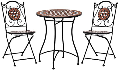 Homgoday 3 st lergods keramisk mosaik bistro-set, inredning, utomhus trädgårdsbord och stolar set, trädgårdsmöbler, trädgård matsal set q