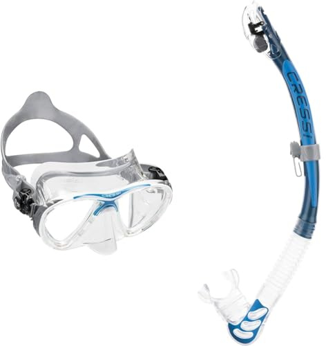 cressi Erwachsene Big Eyes Evolution Crystal Flossen, Transparent/Blau Weiß, Eine Größe & Alpha Ultra Dry - Schnorchel Trocken Ideal zum Schnorcheln, Apnoe und Tauchen