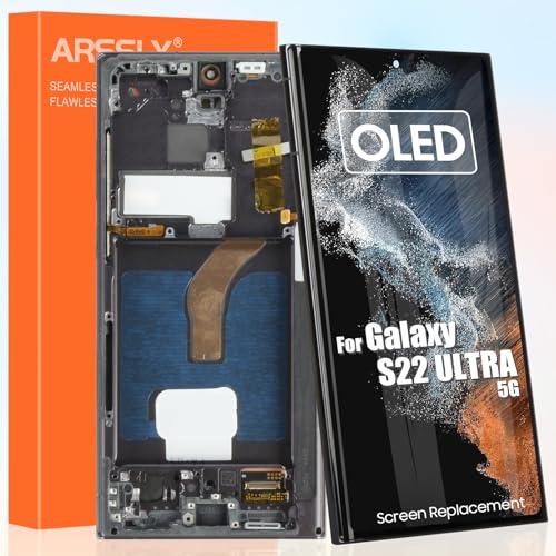 OLED Pantalla para Samsung Galaxy S22 Ultra 5G LCD Display, para Samsung S22 Ultra 5G SM-S908U SM-S908A LCD Pantalla táctil Digitazer Full Assembly con reparación (Sin Huella Dactilar, US Version)