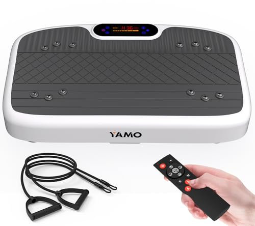 YAMO Vibration Plate Exercise Machine, Vibrating Plate for Lymphatic Drainage & Weight Loss, 5 Programs + 99 Intensity Levels, Vibration Power Plate with Resistance Bands