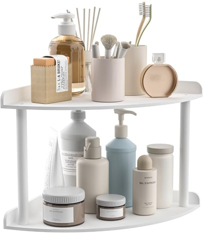 Sezanrpt 2-stufig Acryl Eckregal Organizer Lagerung 24x24x21cm, Weiß Countertop Eckregal für Badezimmer, Küche, Schlafzimmer, Büro, Arbeitszimmer