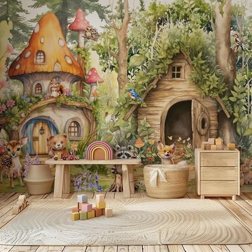 Papel Pintado Infantil Bosque Animales, Fotomurales Pared Tejido, bosque para habitación infantil, árboles, decoración de paredes, papel pintado de acuarela personalizado papel pintado de niños