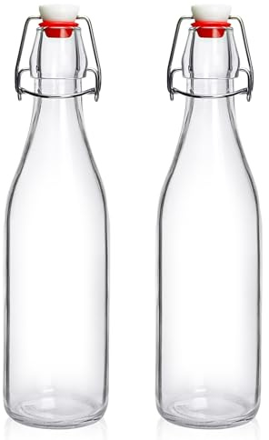 2 Pack Swing Top Glass Bottles 16oz, Flip Top Glass Bottle with Airtight Lid for Fermentation, Kombucha, Mead, Vanilla Extract, Coquito, Vinegar, Beer, Kefir, Wine, Soda, Juice, Oil for Home Brewing