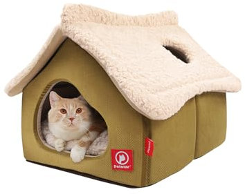 Galatée Katzenhaus, Cartoon-Katzenhöhlenbett, Kamin-Katzenhaus Für Hauskatzen, Cartoon-Süßes Katzenhaus, Warmes Höhlenschlafnestbett Für Katzen Und Hunde(Grün)