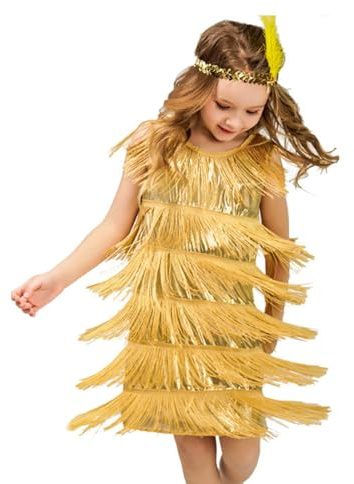 Gonna da Ballo Bambina Abito da Ballo Latine Ragazza Vestito con Frange Bambina Abbigliamento Ballo Bambina Vestito Carnevale Bambino Vestito Danza Bambina Gonna Classica Bambina (Yellow, 7-9 Years)