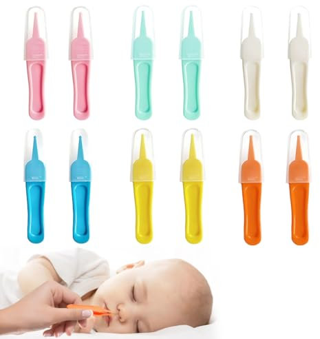 AUEFUDQ 12 Stücke Baby Nasenpinzette, Nasenreinigung Pinzette, Kunststoff Pinzette, Baby Nasenreiniger, Baby Sicherheits Pinzette, Rundkopf Pinzette, Tweezers für Nasenreinigung (Mehrfarbig)