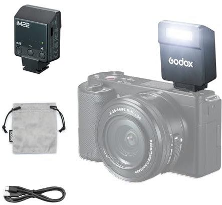 Godox iM22 Mini Flash para Cámara,Batería Recargable Tipo C con 5 Niveles de Potencia de Flash,440 Flash de Máxima Potencia para Cámara Canon Fuji Sony Nikon,Zapata de un Solo Contacto