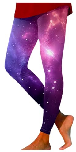 Galaxy Kostüm Damen Leggings Silber Metallic Damen, Galaxy Leggings Damen Hohe Taille Galaxy Kostüm Damen Bedruckte Bunte Leggings Yoga Hose Stretchy Yogahose Render Hosen Frauen Planeten Kostüm