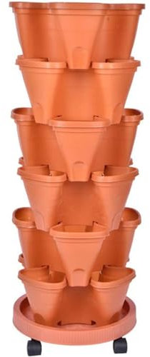 Maceta apilable para fresas, hierbas, flores, verduras, maceta vertical de 6 niveles con bandeja extraíble para el hogar, jardín, patio, diseño de ahorro de espacio para uso en interiores y exteriores