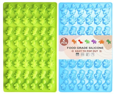 ENBRWAS Dinosaurier-Silikonformen, 2 Formen, 96 Mulden | Hellblau und Grün für Fruchtgummi, Schokolade, Gelee, Eis und kleine Dessertdekorationen