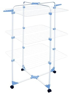 3 Tier Clothes Airer Folding clothes dryer rack - 30m Clothes Drying Rack with Hanger Holders Heavy Duty Laundry Airer Foldable Clothes Rack for Drying Clothes Freestanding Indoor Clothes Dryer