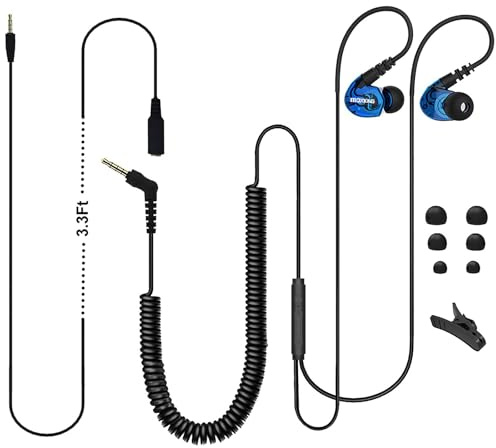 MOXKING TV Headphones with 16FT Long Cord, Wired Earphones with 3.5mm Jack | Spring Coil Cable Design with Stereo Bass Sound, Ideal for TV, PC and Home Entertainment Use