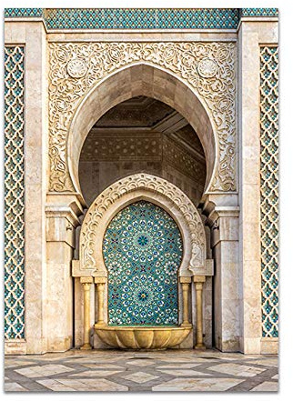 AdoDecor Tableaux, Affiche Decoration Murale, Porte Arc Marocaine Impression sur Toile, Deco Salon Chambre, Peinture de la mosquée Hassan Tableaux, Posters et Arts Décoratifs (Sans cadre)