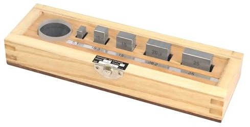 ASIMETO Endmaß-Prüfsatz Stahl 0-25 mm, 5-teilig, DIN EN ISO 3650 | Spezialstahl, im Holz-Etui – zum Prüfen und Kalibrieren von Bügelmessschrauben und anderen Messmitteln