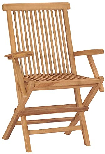 Meubletmoi Gartensessel, zusammenklappbar, aus massivem Teakholz, geölt, mit Armlehnen, für Esstisch, für den Außenbereich, Natur, Terrasse, Balkon – Ancolie