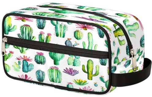 Mexpekil Watercolor Tropical Cactus Flower Toiletry Bag Organizer Wash Bag Cosmetic Makeup Bag Storage Pouch Travel Case for Women Men Boys Girls