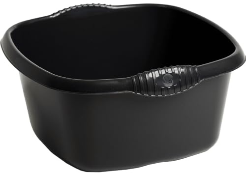 eMKay® 32cm Square Washing Up Bowl – BLACK | Large 9L Plastic Sink Bowl with Handles | Gloss Finish | Durable Kitchen Dishwashing Basin | Sink Protector | Stylish Square Design