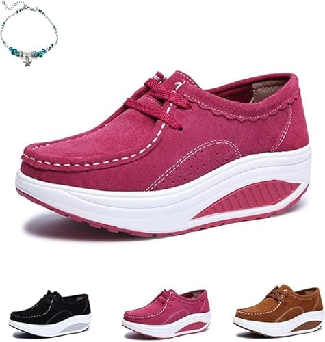 Mocasines ortopédicos de gamuza con cordones para mujer, cómodos tenis de plataforma con parte inferior basculante, mocasines de gamuza con cordones, cómodos y con soporte de arco para caminar