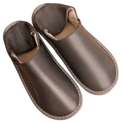 Unisex-tofflor, äkta läder enfärgade minimalistiska inomhustofflor, varma slittofflor bekväma hemmatofflor for inomhus och utomhus(Grey,EUR39-40)