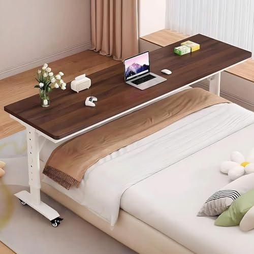 GUAWJRZDP Betttisch mit Rollen, Höhenverstellbarer Betttisch, Computertisch-Überbetttische, Steharbeitsplatz, Laptoptisch, Geeignet Für Laptop, Essen, Zuhause(Brown+White,180cm/70.8in)