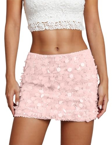 Falda con purpurina para mujer, minifalda con lentejuelas y vestido de carnaval 2026 falda de lentejuelas falda falda de festival traje de lentejuelas falda lápiz, Rosa claro., XS