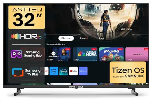 Antteq 32 Inch Smart TV, 32 Tizen OS HD Television with Netflix Disney+ Gaming Hub Samsung TV Plus Dolby Audio, Small TV for Bedroom or Kitchen