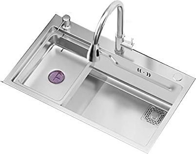 Fregadero de cocina modular de acero inoxidable de 75 x 45 cm, drenaje de esquina resistente a abolladuras, acabado cepillado para una eficiencia óptima del espacio