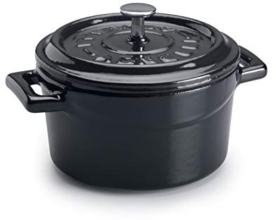 Pentole Agnelli COGHSRP10410R Slowcook Casseruola con Maniglie e Coperchio, Ghisa, Nero Lucido 0.36 L - 10cm