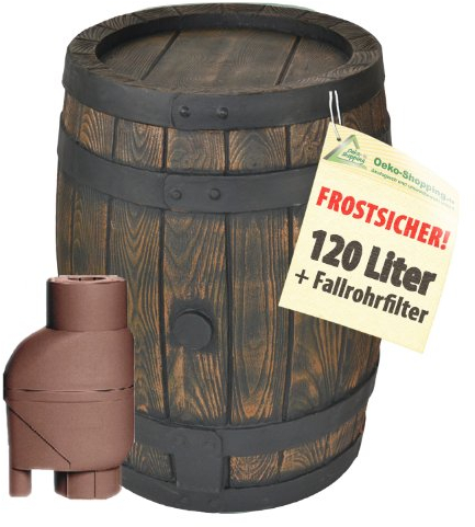 REGENTONNE EICHENFASS 120 Liter Inkl. Regensammler REGENFASS Wasserfass REGENWASSERTONNE Wassertonne - FROSTSICHERES Gartenfass für Regenwasser