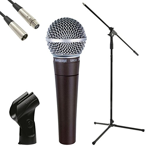 Shure SM58 - Microfono dinamico, supporto microfono JB, XLR-XLR Lead di6 metri e pacchetto clip microfono