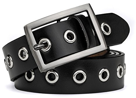 McFanBe Damen Ledergürtel für Damen mit Alloy Schnalle für Dreess Jeans 1.1 Breite (B:Schwarz, L:115cm(Taillenumfang passen 95-106cm))