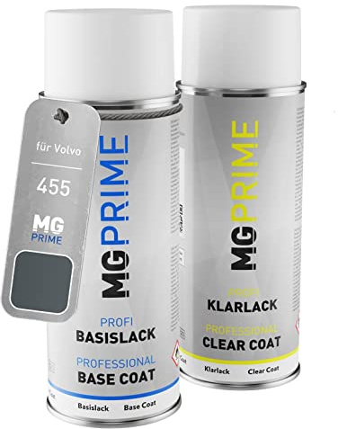 MG PRIME Billack Spray can set för Volvo 455 Titanium Grey Metallic/Titangrau Metallic Base coat klarlack spray can 400ml