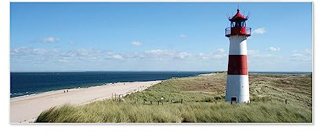 banjado Magnettafel weiß 75 x 30cm / Magnetwand aus Metall/Magnetpinnwand als Memoboard Pinnwand Magnettafel Küche, Büro, Kinderzimmer inkl. 4 Magnete & Montageset - Motiv Leuchtturm