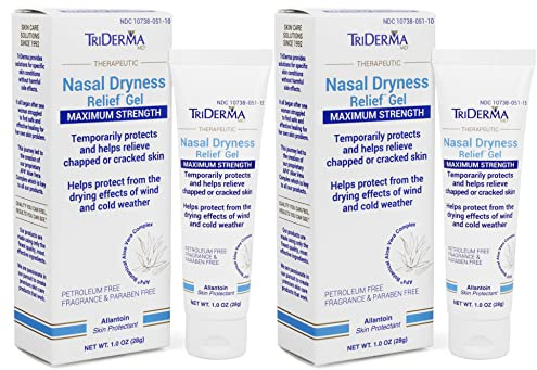 TriDerma Nasal Dryness Relief Gel, FSA Eligible, Soothing AP4 Aloe Vera Gel & Allantoin Skin Protectant, Moisturizes Cracked Skin, Dry Nose from CPAP Machine, Colds, Allergies, Oxygen Use 1 oz-2 Pack