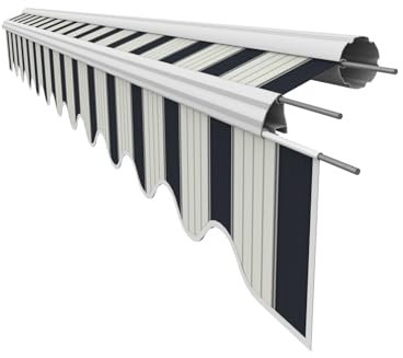 VANA Markisenstoff mit Volant für 5 x 3,5 m Markisen-Ersatzstoff Markisentuch Bespannung Markisenbespannung Sonnenschutz fertig genäht Maß Tuch 4,85 x 3,5 m Volant 4,85 x 0,21 m Design SPD037