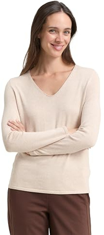 TOM TAILOR Damen Basic Strickpullover mit V-Ausschnitt, 20737 - Desert Sand Melange, XXXL