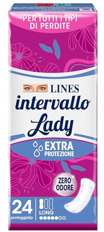 LINES INTERVALLO LADY PROTEGGISLIP, salvaslip distesi per tutti i tipi di perdite, extra protezione, zero odore
