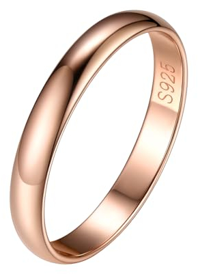 Silvora 925 Silber Damen Ring in 3mm breit Klassischer Glänzender Konvexer Fingerring Stapelbarer Schlichter Schmaler Vorsteckring Ehering Hochzeitsband in Rosegold Ringgröße 62(20)