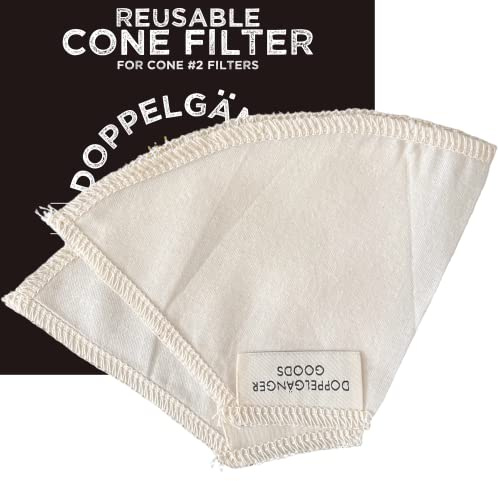 (2-Pack) Reusable Organic Cotton Cone #2 Coffee Filter — Cloth Filters for Coffee Dripper, Pour Over Coffee Dripper & Coffee Makers that Use 2-6 Cup Cone Coffee Filters