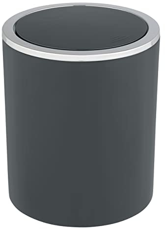 WENKO Kosmetikeimer Inca, 2 Liter Fassungsvermögen, Abfallbehälter fürs Gäste-WC, Badezimmer-Mülleimer mit Schwingdeckel, kleiner Abfalleimer aus Kunststoff, BPA-frei, Ø 14 x 16,8 cm, Anthrazit
