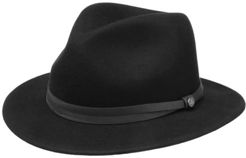 Lierys Sombrero de Lana Monterrey Traveller Mujer/Hombre - Outdoor Fieltro Lluvia con Banda Piel Invierno otoño/Invierno - L (58-59 cm) Negro