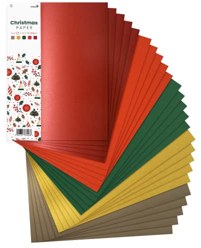 Netuno 25 x kreativt papper jul DIN A4 21 x 29,7 cm 5 – blandade färger pysselpapper jul julfärger gör-det-själv kortset pyssel dekorera juldekoration tonritpapper mix