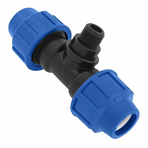 Raccordi a T a Compressione MDPE 25mm x 1/2 x 25 mm con due uscite femmina e uno maschio – Raccordo per tubo dell’aqua a forma di T PP PN16 - Connettori per Tubi PE80, PE100 – 1 pezzo – SmartProduct