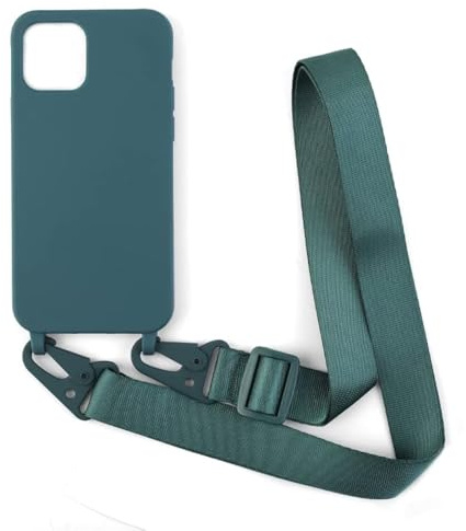 PuYu Zhe Compatible With iPhone 14 Pro Max Case,Soft Matte Silicone TPU Crossbody Cover with Adjustable Neck Cord Lanyard Strap,Slim Stylish Shockproof Lanyard Case-Dark Green