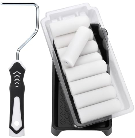 Zocipro Schaumstoffrolle Set, Mit 11cm Schaumstoff Rollen *10,Stabile Farbwanne*1, Einweg-Farbwanne*3, und Farbroller Bügel*1,Lackierrollen für Lacke