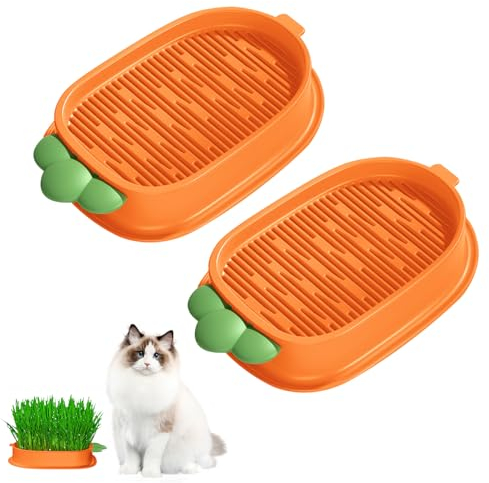Nizirioo Karotte Katzengras Tablett Wachstumsset: 2 Stücke Hydroponik-Katzengraskasten mit 10 Tasche Seed, Kunststoff Bequem Katze Gras Fall, Katzengras-Keimschale Für Katzenhunde Haustiere